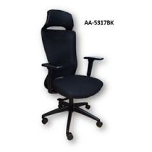 Anji High Back White Frame Mesh Chair w/arms- Blue and Grey